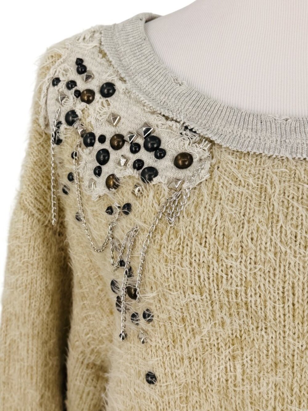 RARE NWT Free People Embellished Pull Over Knit Sweater | Mob Wife Coquette Boho - Picture 3 of 16